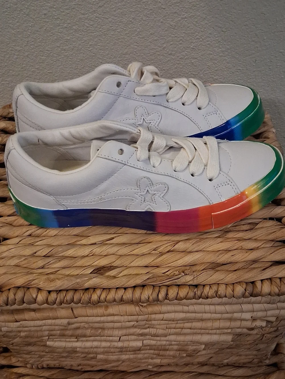 Converse White Low-Top Sneakers with Rainbow Platform Sole